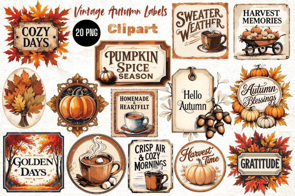 Download Vintage Autumn Labels Clipart, Printable - Print Collection