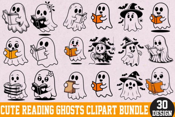 Download Cute Reading Ghosts Clipart Bundle. - Reading ghosts clipart Collection
